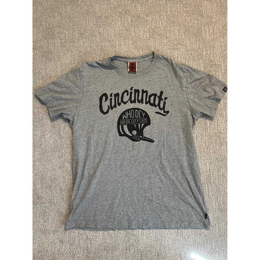 Vintage Nike NFL Cincinnati Bengals Who Dey Queen City Cats Gray T-Shirt Mens XL